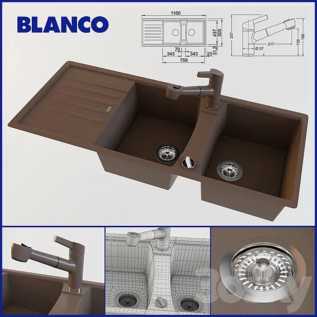 BLANCO LEXA 8S and mixer BLANCO ELIPSO-S II 3ds Max