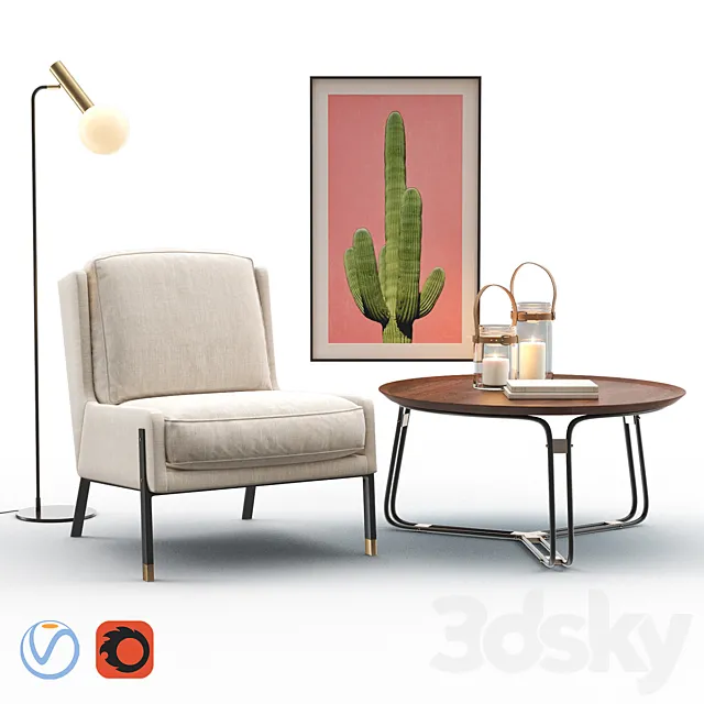 BLINK Easy Chair – QT Coffee Table – EMERY Floor Lamp 3ds Max