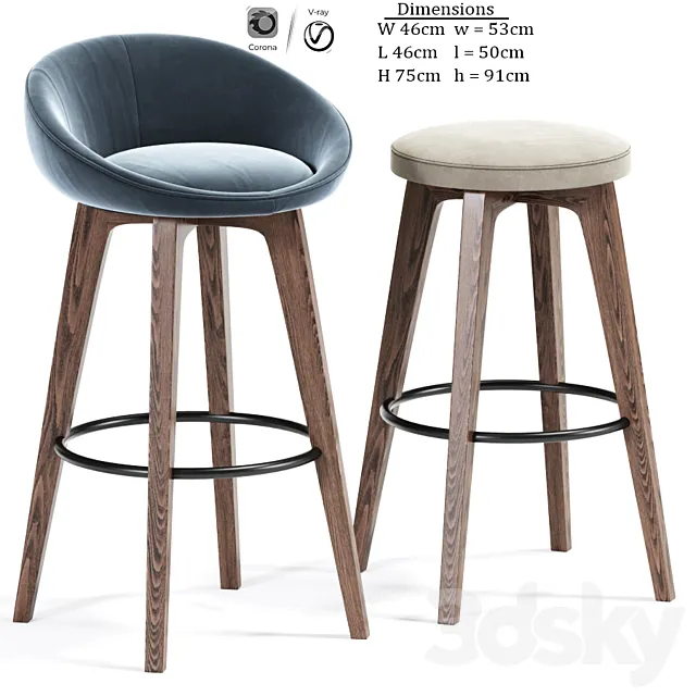 Bloom-Wa Bar Stool Set 3DS Max Model