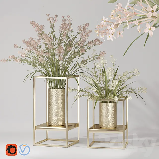 Blooming Lilac Flower Bouquet Metal Vases Pot 3DSMax File