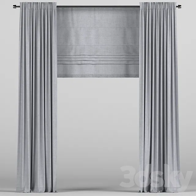 Blue curtains with a Roman curtain. 3ds Max