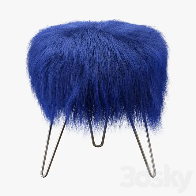 Blue Fake Fur Whimsical Stool 3DS Max Model