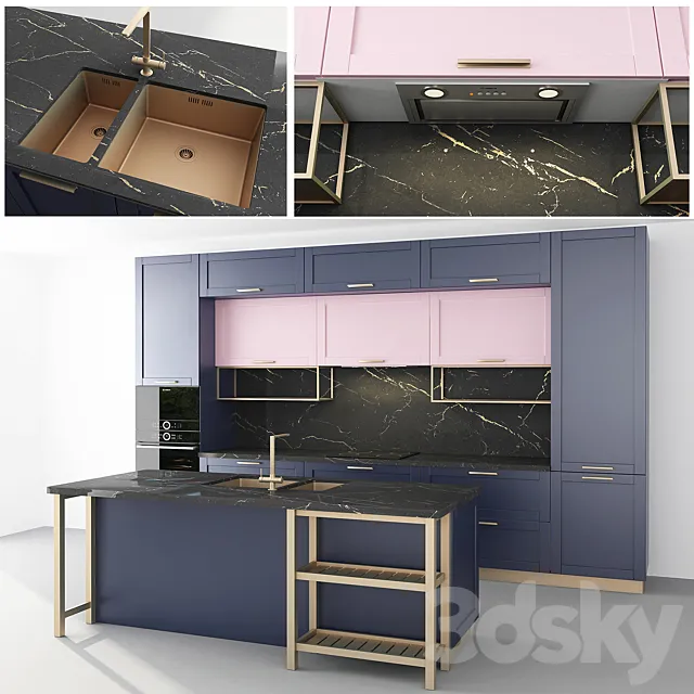 Blue kitchen with an island 3DS Max Model