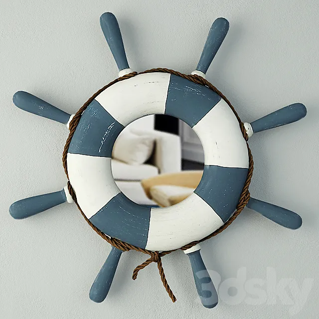 Blue & White Steering Wheel Wall Mirror 3DSMax File