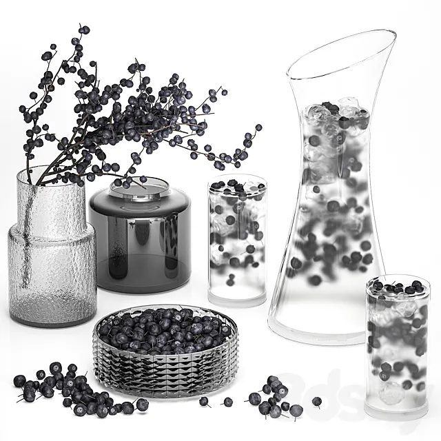 blueberry lemonade. Decanter. glass. cocktail. blueberries. vase. branches. ice. drink. table decoration 3DSMax File
