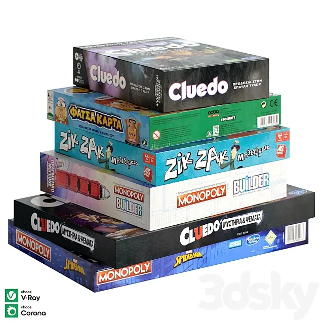 Board games set 8 3ds Max