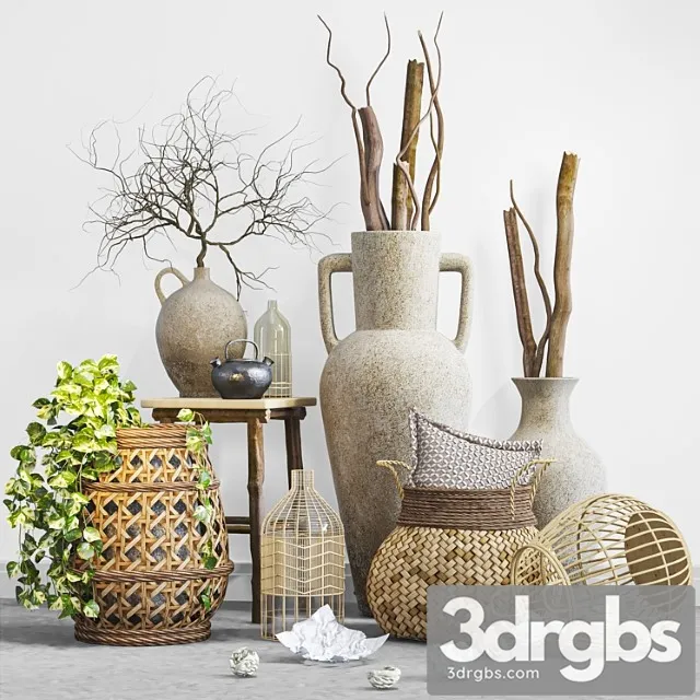 Boho set with woven bamboo baskets