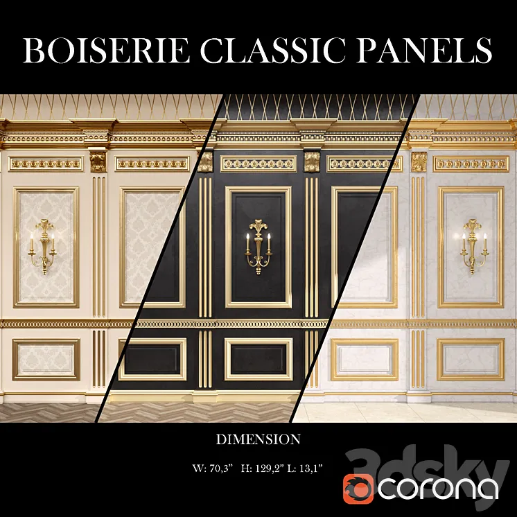 Boiserie classic panels and Decorative Crafts Wood Sconce – 1850 3DS Max