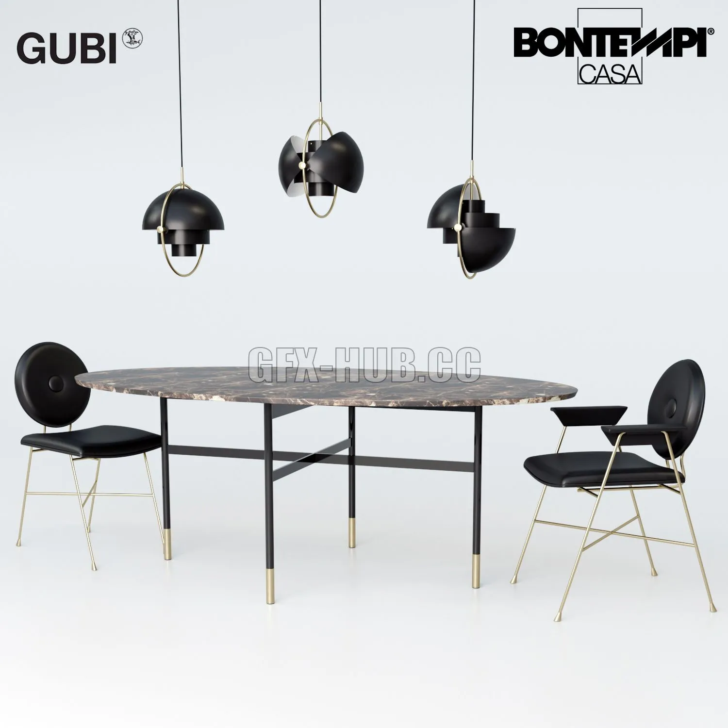 Bontempi Glamor table Penelope chair and Gubi Multi-Lite 3dsMax Model