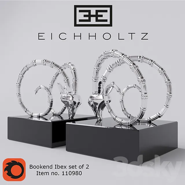 Book holder EICHHOLTZ Bookend Ibex nickel finish set of 2 3DS Max Model