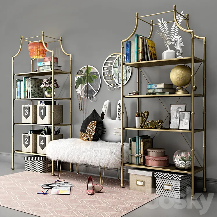 Book shelves PBteen Maison with decor. 3DS Max