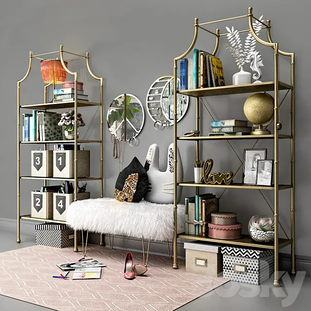 Book shelves PBteen Maison with decor. 3DSMax File