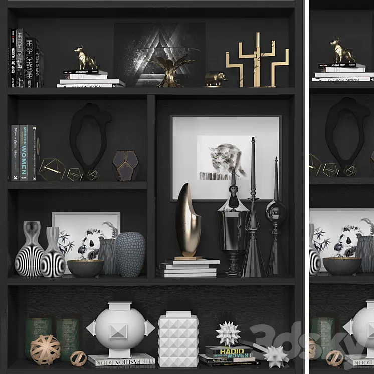 Bookcase with books decor and figurines 11 3DS Max