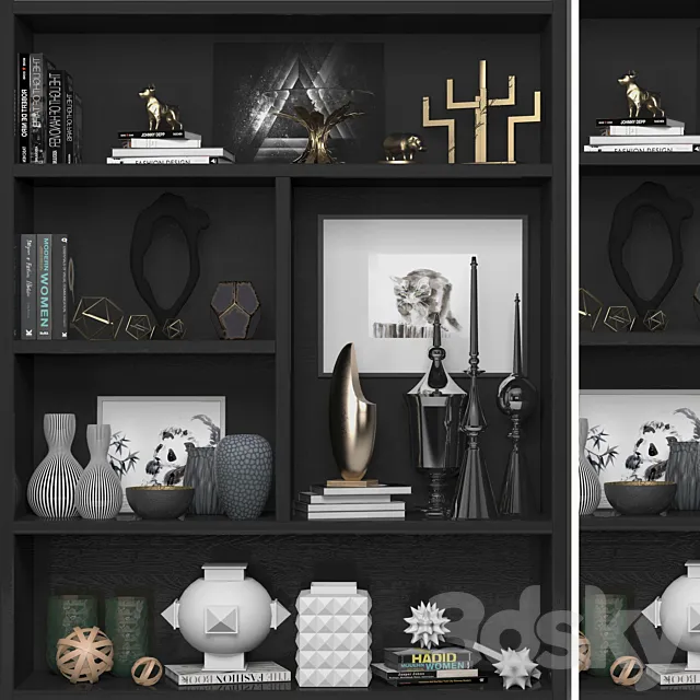 Bookcase with books. decor and figurines 11 3DSMax File