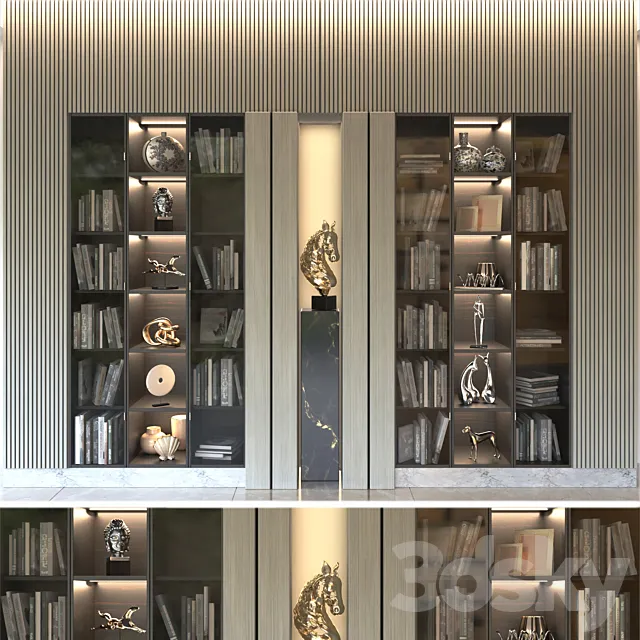 Bookcase with modern decor. Library 3ds Max