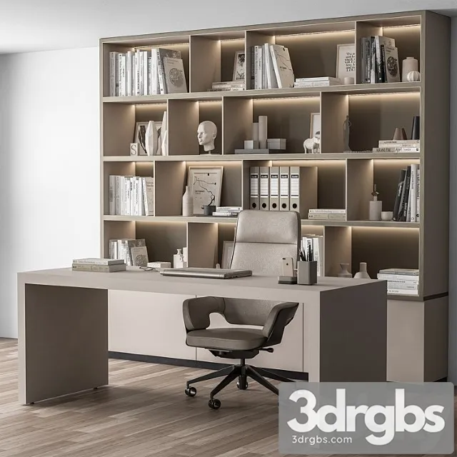 Boss Desk And Library Beige Office Furniture 319 3dsmax Download