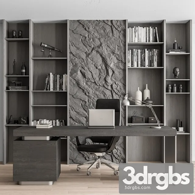 Boss Desk and Library Gray Set Office Furniture 284 3dsmax Download