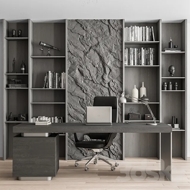Boss Desk and Library Gray Set – Office Furniture 284 3DSMax File