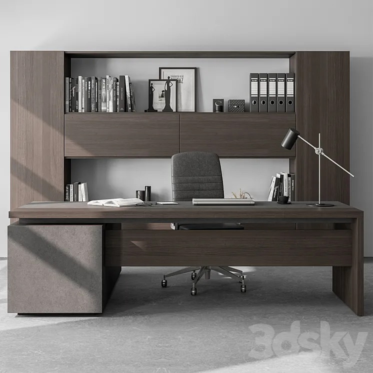 Boss Desk and Library Wooden Set – Office Furniture 298 3DS Max