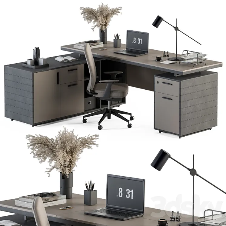 Boss Desk Cream and Black – Office Furniture 255 3DS Max