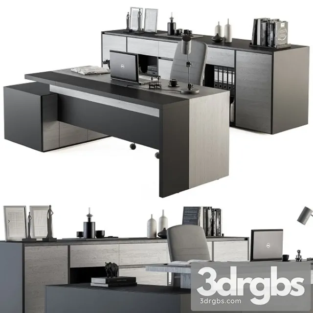 Boss Desk Gray Wood and Black Office Furniture 248 3dsmax Download