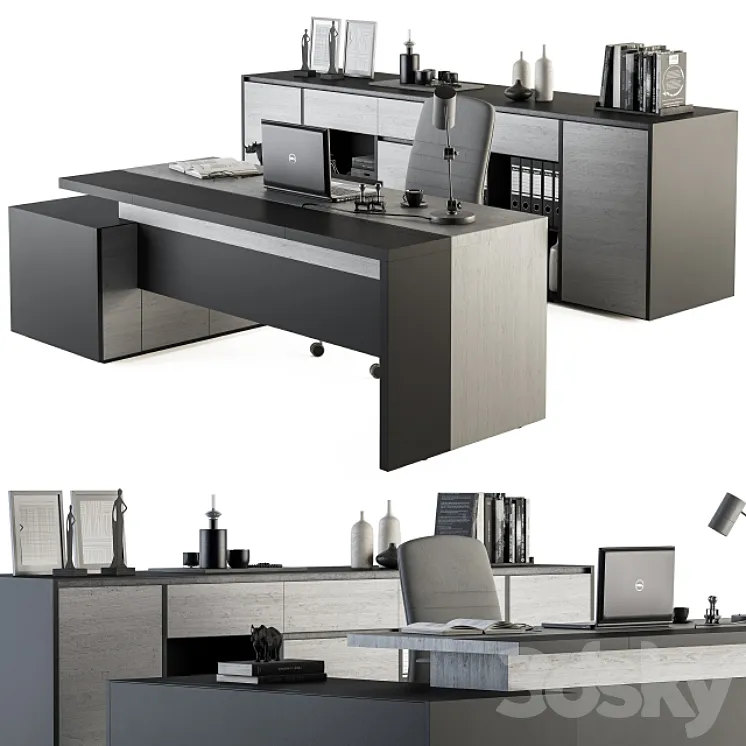 Boss Desk Gray Wood and Black – Office Furniture 248 3DS Max