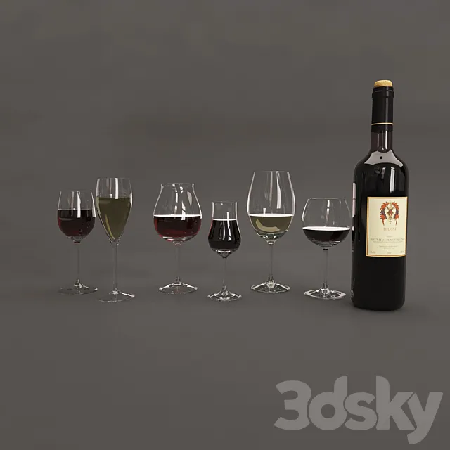 Bottle and glasses of wine 3DSMax File