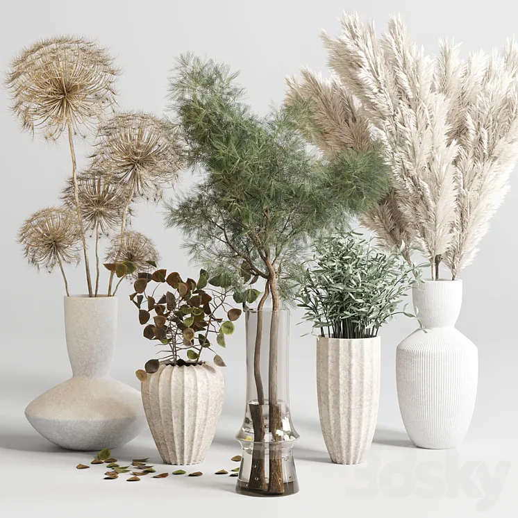 bouquet 13 concrete vse plant pampas and dry hogweed dry leaves 3DS Max Model