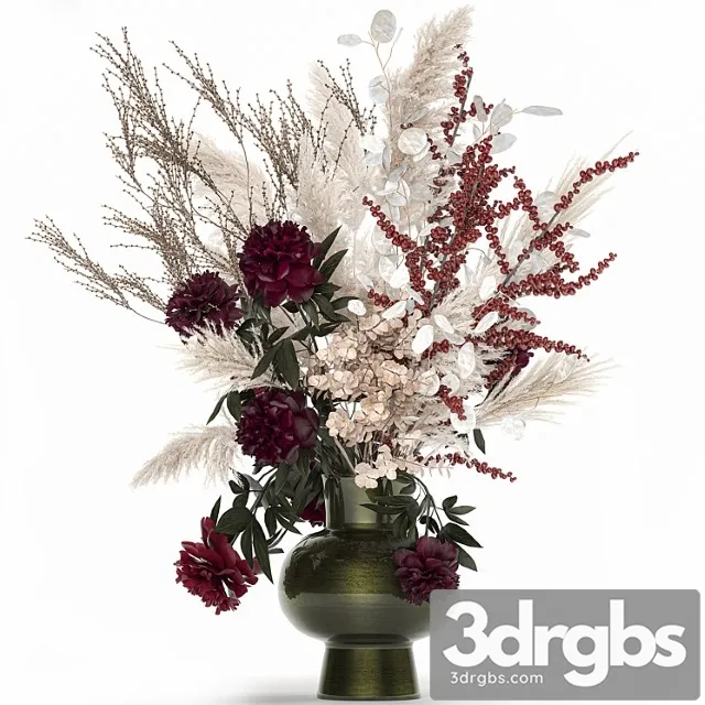 Bouquet 235. dried flowers, pampas grass, moonflower, branches, reeds, luxury vase, decor, white, peony, ilex, holly, solidago