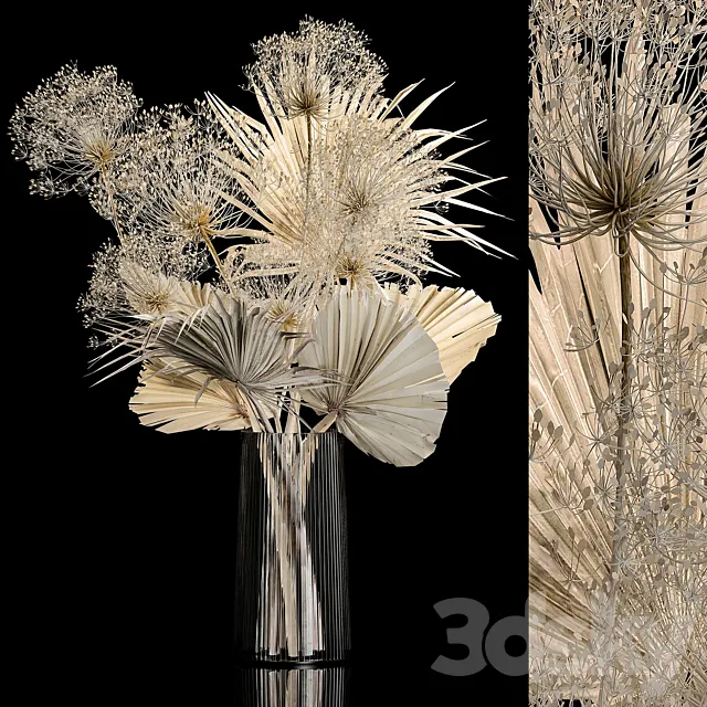 Bouquet 240. Dried flower luxury decor twigs vase hogweed twigs dry palm leaf dry stabilized painted Bouquet of bleached dry flowers 3ds Max