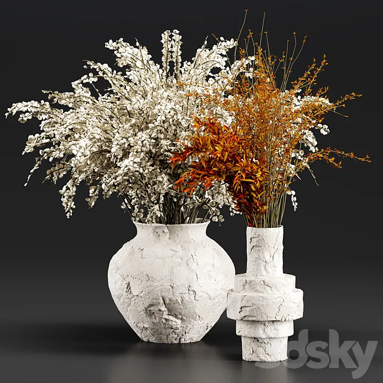 Bouquet Collection 14 – Decorative Branches in Concrete Vases 3DS Max