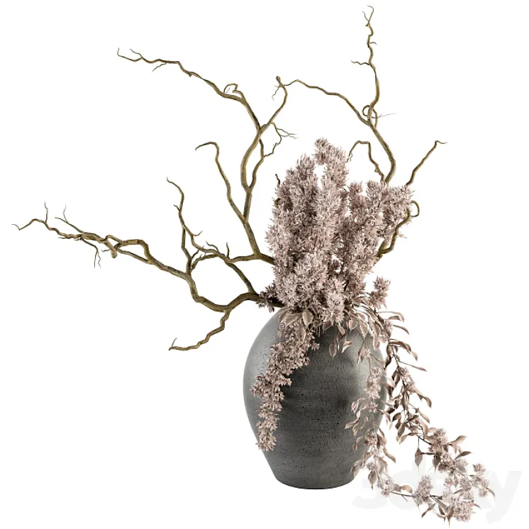 Bouquet – Dried Branch in Concrete vase 71 3DS Max