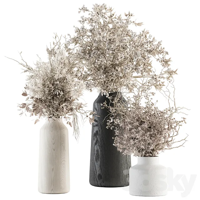 Bouquet – Dried Branch in Wooden vase 75 3DSMax File