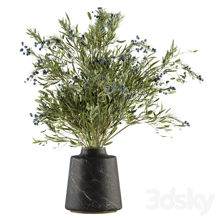 Bouquet – Green Branch in vase 54 3DS Max