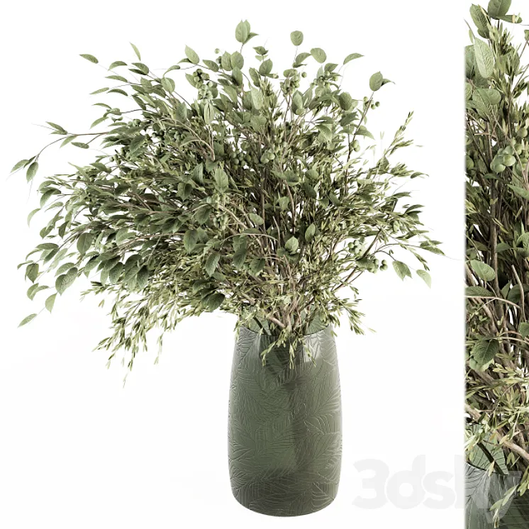 Bouquet – Green Branch in vase 59 3DS Max