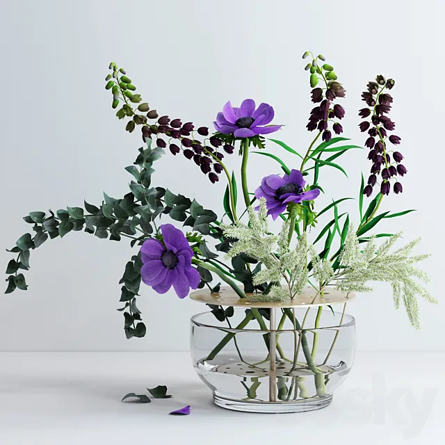 Bouquet in Ikebana vase 3ds Max