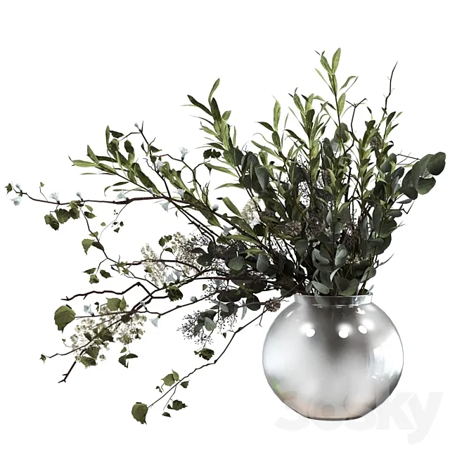 Bouquet of branches with foliage sprigs of eucalyptus olive and flowers 3ds Max