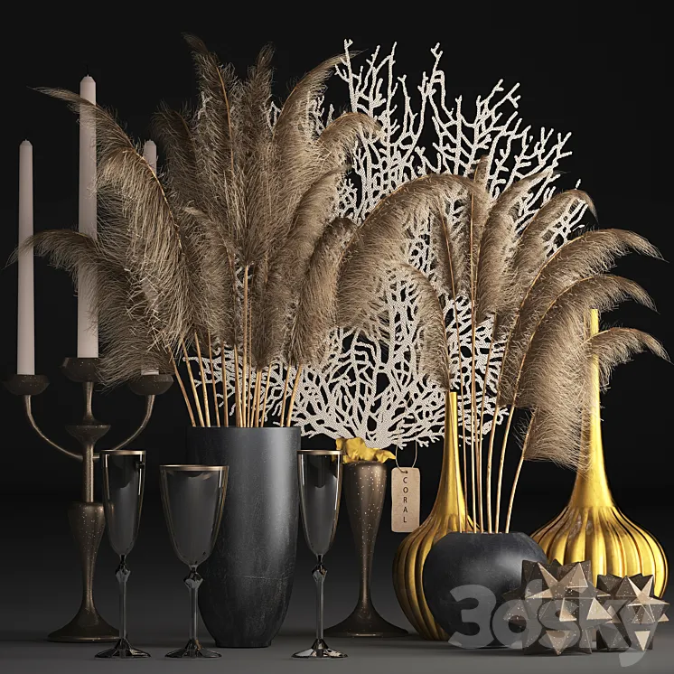 Bouquet of dried flowers 72. pampas grass decor vase coral dried flower natural decor eco design table decoration 3DS Max