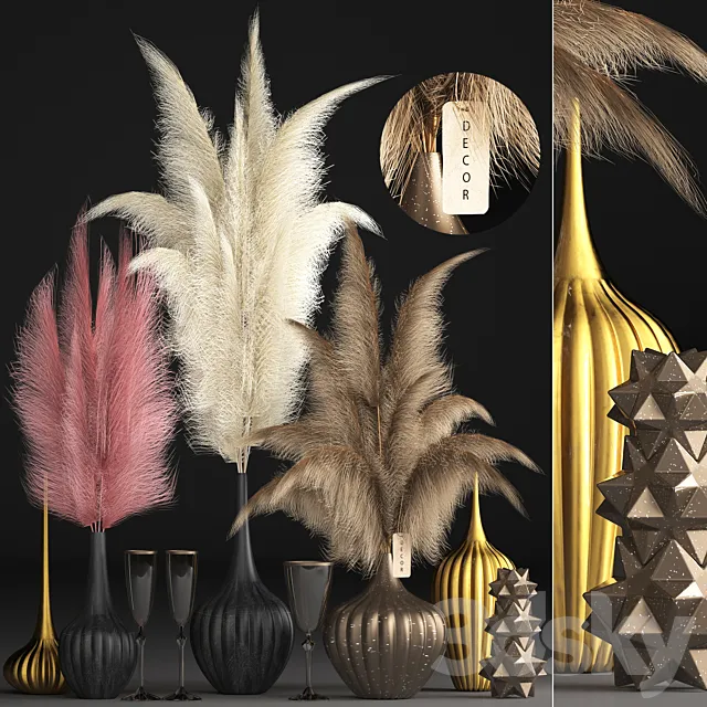 Bouquet of dried flowers 73. Pampas grass dried flower vase Kartaderia reeds set natural decor table decoration eco decor set 3DS Max Model