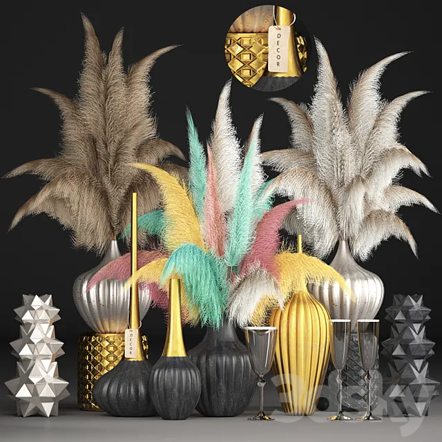 Bouquet of dried flowers 74. Pampas grass dried flower vase Kartaderia reeds set natural decor table decoration eco decor set 3ds Max