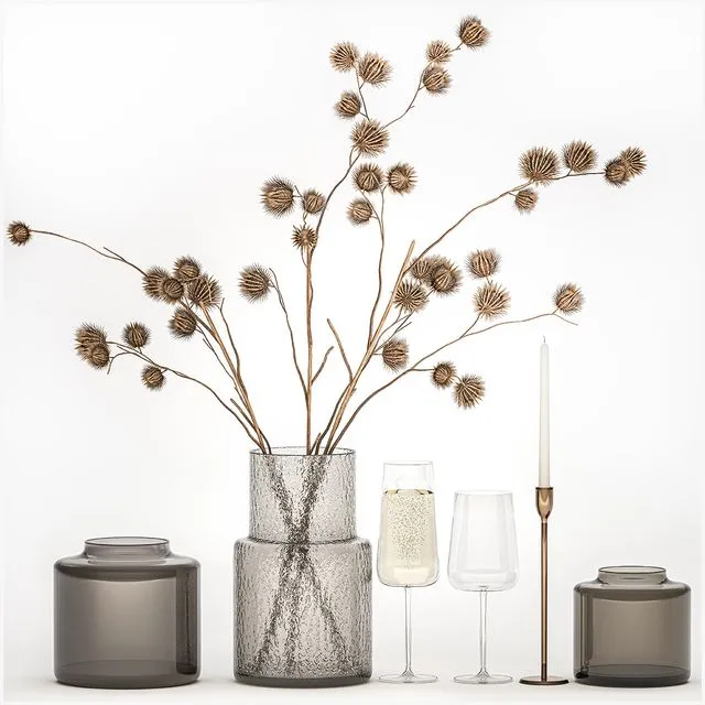 Bouquet of Dried Flowers From Thorn Branches 3dsMax Model