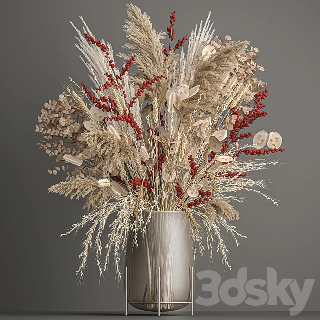 Bouquet of Dried flowers in a glass vase from a branch of pampas grass lunnik. 204 3ds Max