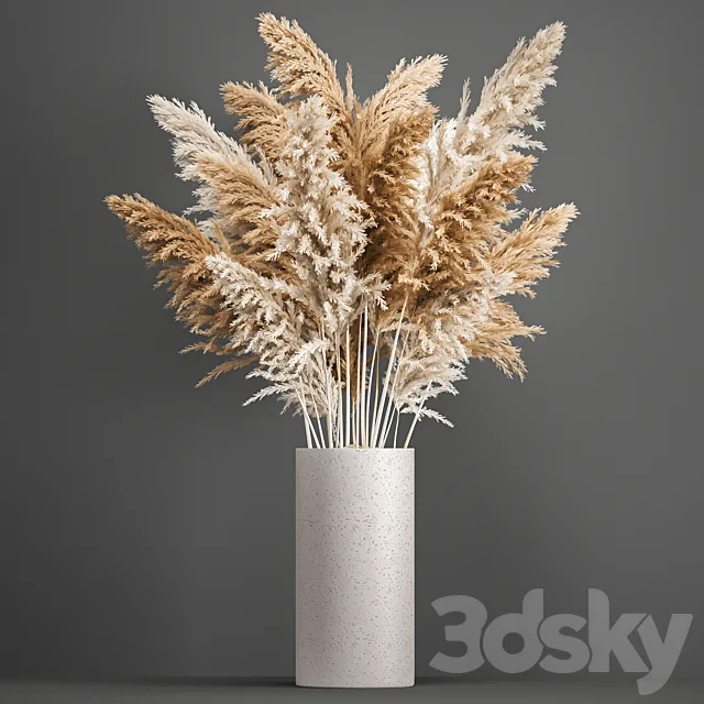 Bouquet of dried flowers in a white vase with pampas Pampas grass Cortaderia branch. 192. 3ds Max