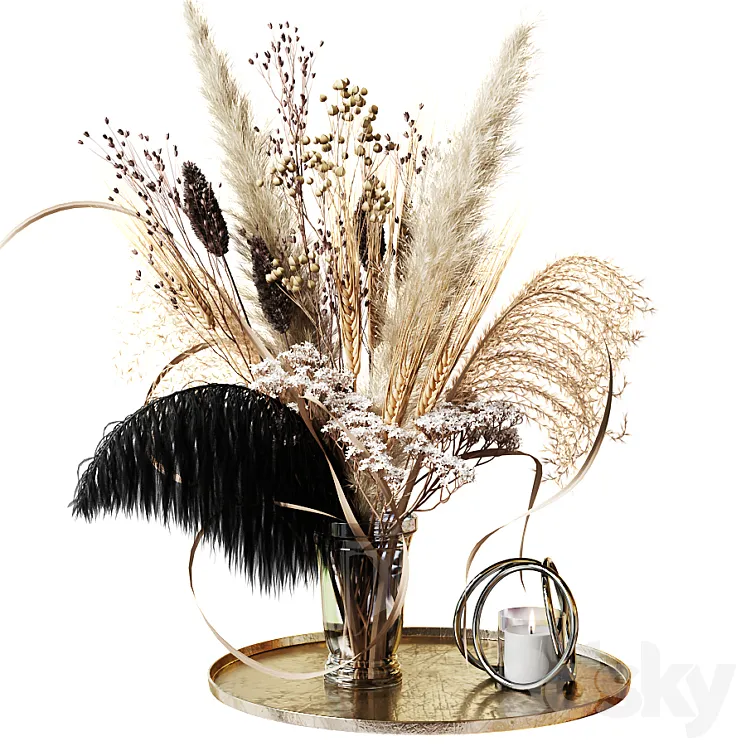 Bouquet of dried flowers with a black feather 3DS Max