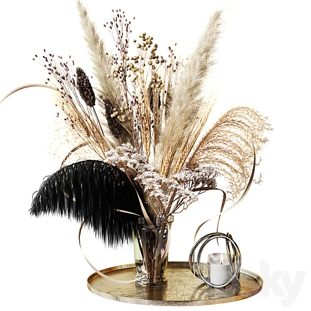 Bouquet of dried flowers with a black feather 3DSMax File