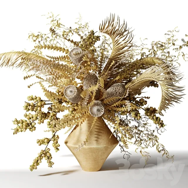 Bouquet of dried flowers with palm leaves bankxia and walnut branches 3dsMax Model