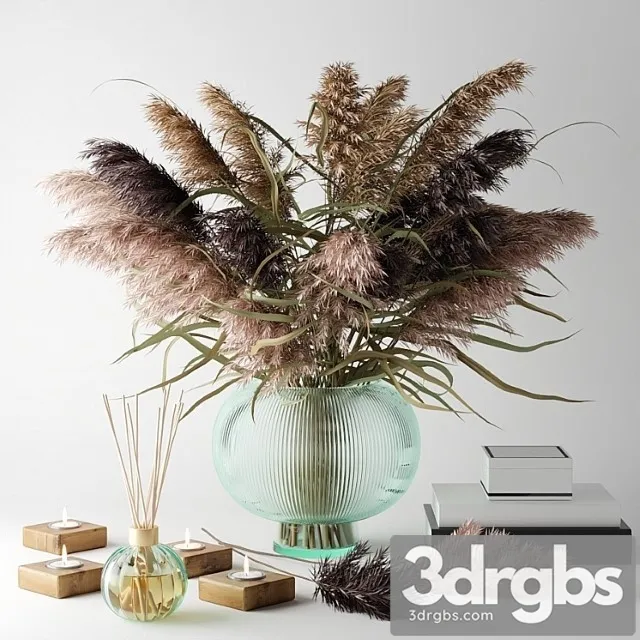 Bouquet Of Dry Herbs In Glass Vase 2 3dsmax Download