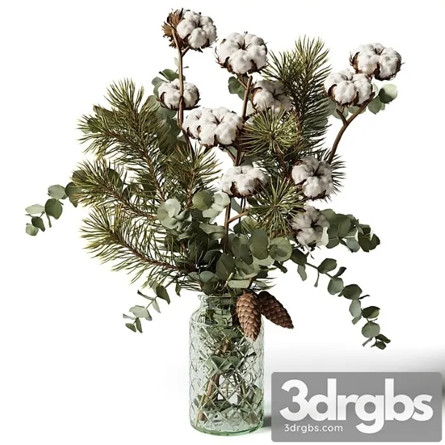 Bouquet of Eucalyptus Pine and Cotton in a Glass Vase 3dsmax Download