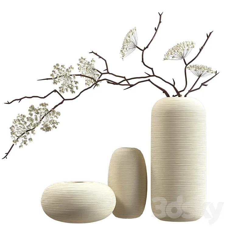 Bouquet of flowering branches in ceramic vases 3DS Max