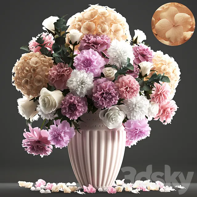 Bouquet of flowers 61. White hydrangea peonies rose eucalyptus carnation table decor 3DS Max Model